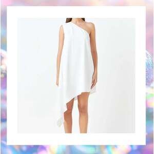 Endless Rose White One-Shoulder Asymmetric Relaxed Dress Size Small NWT
